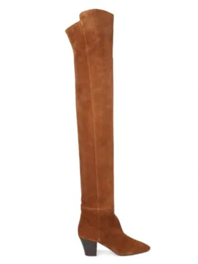 Shop Saint Laurent Sun Over-the-knee Suede Boots In Tan