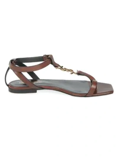 Shop Saint Laurent Women's Cassandra Leather Toe-loop Sandals In Brown