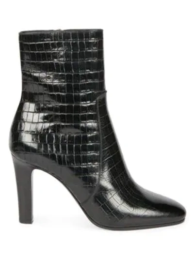 Shop Saint Laurent Blu Croc-embossed Leather Ankle Boots In Nero