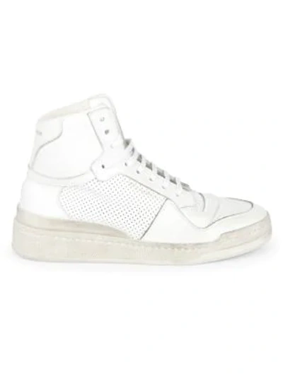 Shop Saint Laurent Sl24 High-top Perforated Leather Sneakers In White
