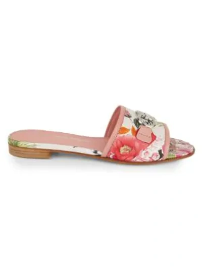 Shop Ferragamo Silk Capsule Rhodes Floral Slide Sandals In Desert Rose