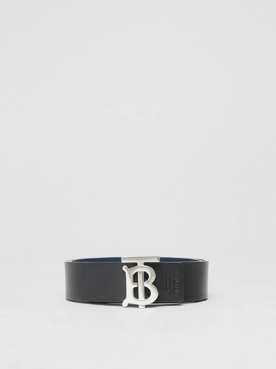 Shop Burberry Reversible Monogram Motif Leather Belt In Navy/black