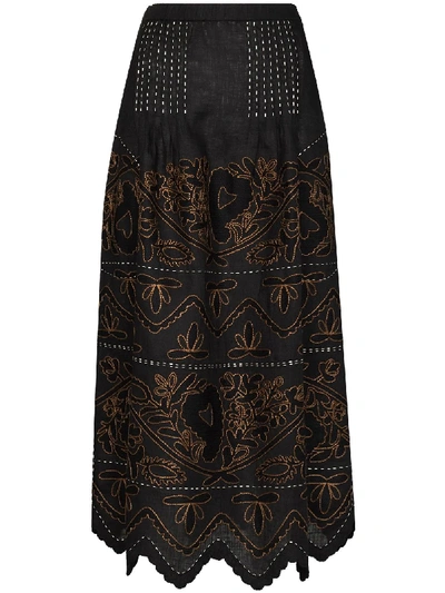 Shop Vita Kin Mirella Embroidered Linen Skirt In Black