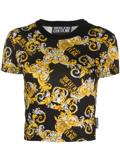 Shop Versace Jeans Couture Baroque Cropped T-shirt In Black