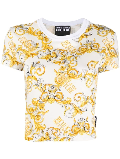 Shop Versace Jeans Couture Baroque Cropped T-shirt In White