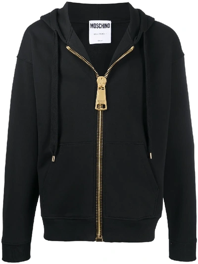 Shop Moschino Oversize Zip Hoodie In Black