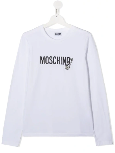 Shop Moschino Teen Logo-print Long-sleeve T-shirt In White