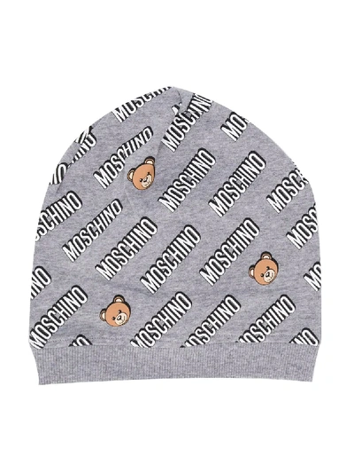 Shop Moschino Logo Print Hat In Grey