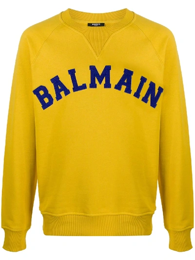 Shop Balmain University Logo-embroidered Sweatshirt In Yellow