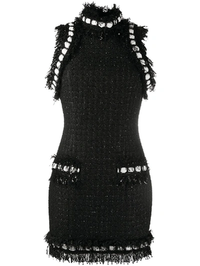 Shop Balmain Short Tweed Dress In Black