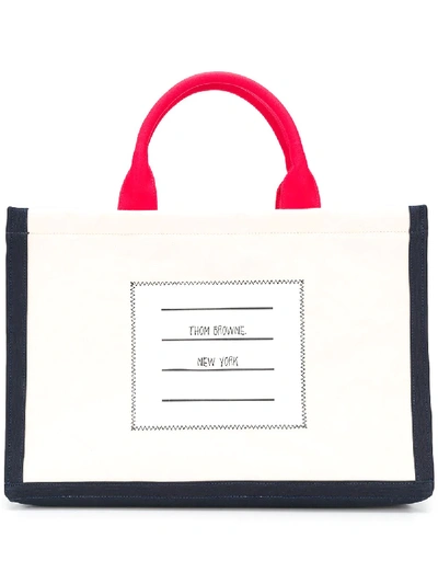 Shop Thom Browne Name Tag Squared Tote In White