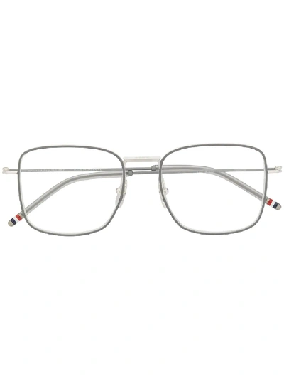 Shop Thom Browne Rwb Detail Square-frame Glasses In Silver