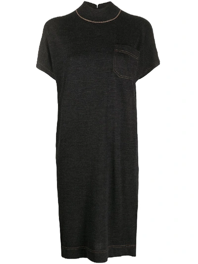 Shop Brunello Cucinelli Knitted T-shirt Dress In Grey