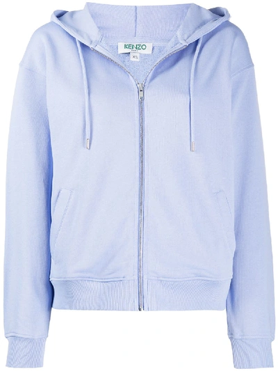Shop Kenzo Tiger Embroidered Zipped Hoodie In Blue