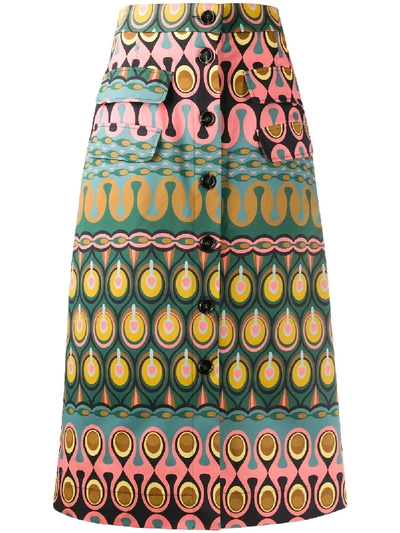 Shop La Doublej Peggy Abstract-print Skirt In Green
