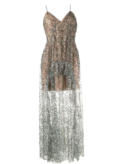 Shop Self-portrait Sequin Embroidered Dress In Grey
