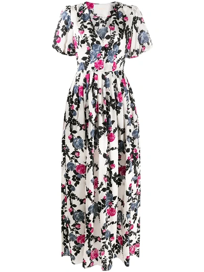Shop La Doublej Persephone Puff Sleeve Floral Dress In White