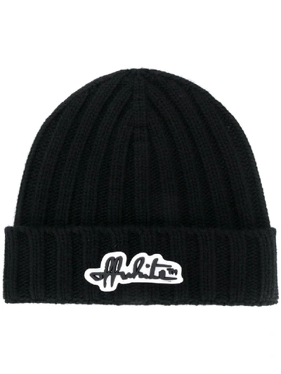 Shop Off-white Logo Patch Beanie Hat In Black