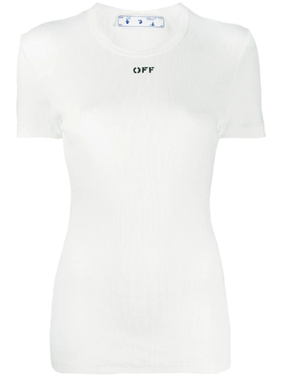 Shop Off-white Rib-knit Logo T-shirt In White