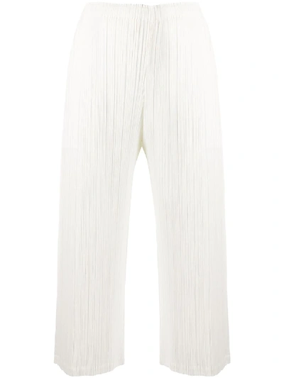 Shop Issey Miyake Micro-pleated Cropped Trousers In White