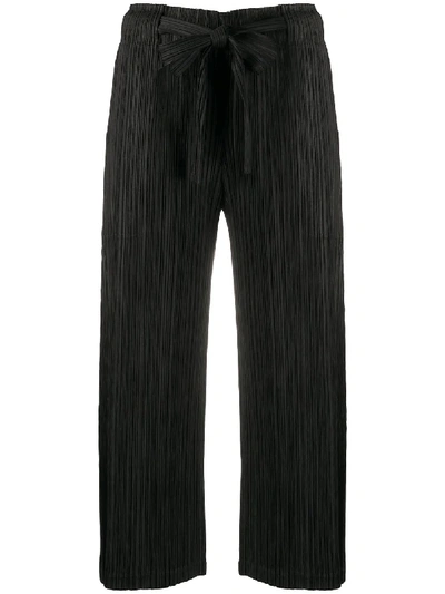 Shop Issey Miyake Micro-pleated Belted Cropped Trousers In Black