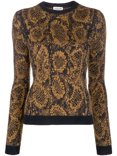 Shop Saint Laurent Snake-effect Jacquard Jumper In Black