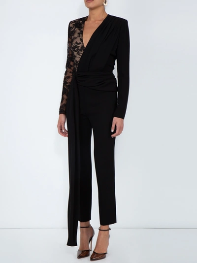 Shop Givenchy Lace Draped Detailed Jumpsuit Black