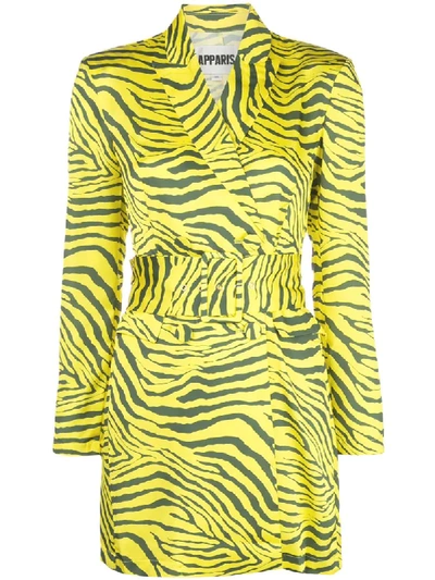 Shop Apparis Zebra Print Belted Dress In Yellow