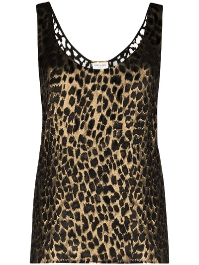 Shop Saint Laurent Metallic Leopard-print Vest In Black