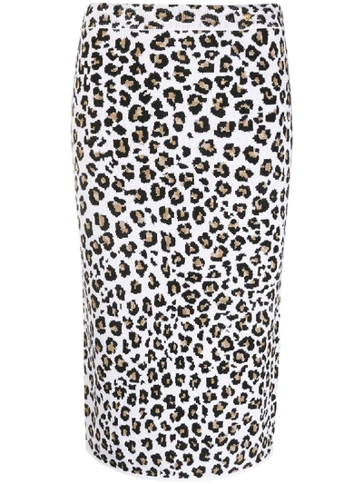 Shop Versace Leopard Knit Pencil Skirt In White