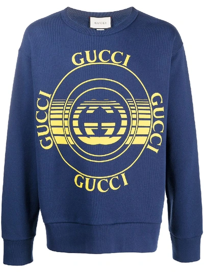 Shop Gucci Interlocking G Logo Print Sweatshirt In Blue