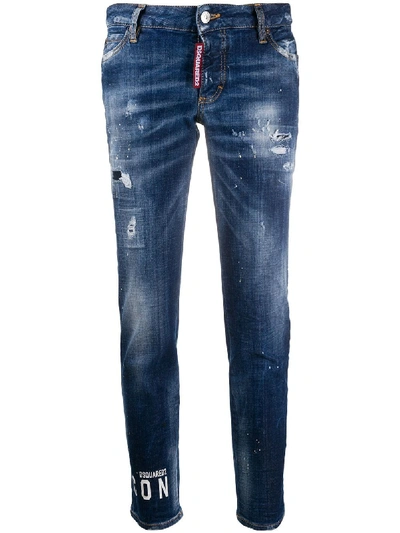Shop Dsquared2 Logo Print Slim-fit Jeans In Blue
