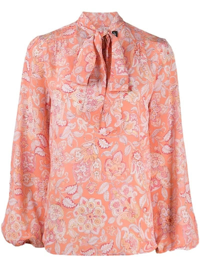 Shop Rixo London Moss Floral Print Tied-neck Blouse In Pink