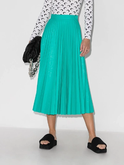 Shop Mm6 Maison Margiela Pleated Faux Leather Midi Skirt In Green