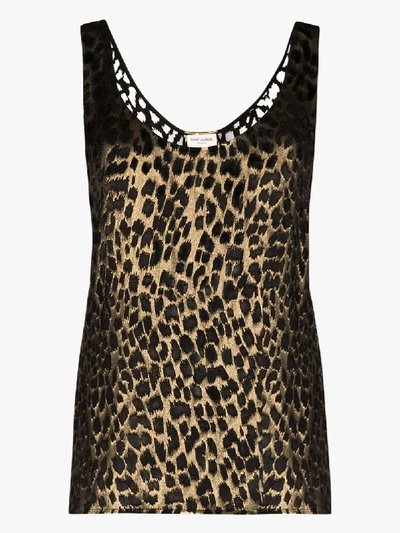 Shop Saint Laurent Metallic Leopard-print Vest In Black