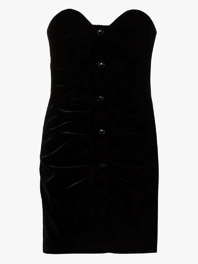 Shop Saint Laurent Gathered Bustier Mini Dress In Black