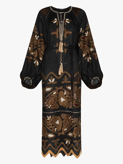 Shop Vita Kin Rushka Embroidered Linen Dress In Black