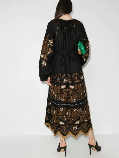 Shop Vita Kin Rushka Embroidered Linen Dress In Black