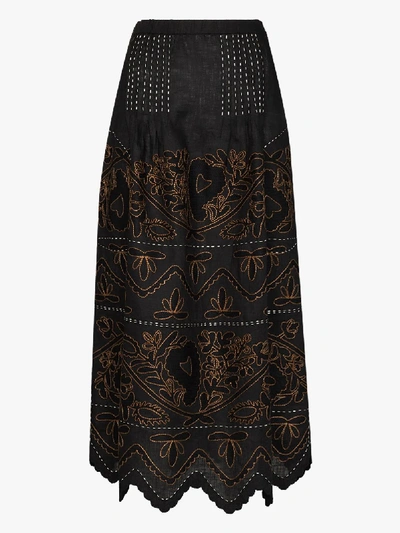 Shop Vita Kin Mirela Embroidered Linen Skirt In Black