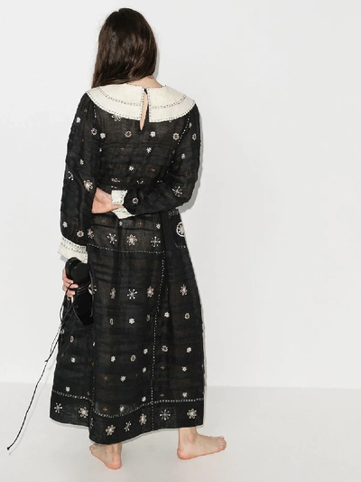 Shop Vita Kin Constellation Embroidered Linen Dress In Black