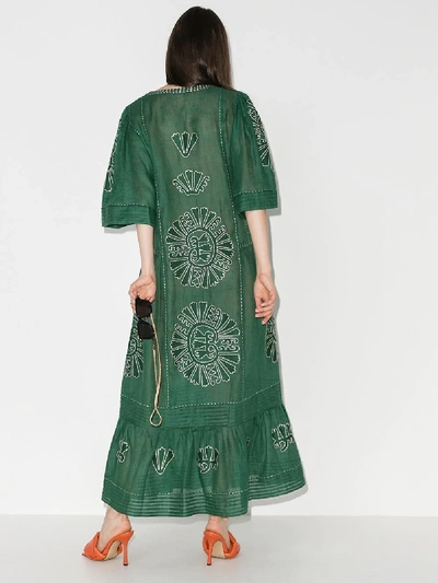 Shop Vita Kin Camelia Embroidered Linen Dress In Green