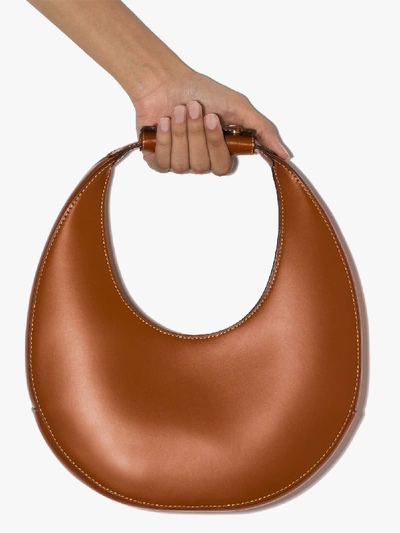 Shop Staud Brown Moon Leather Shoulder Bag