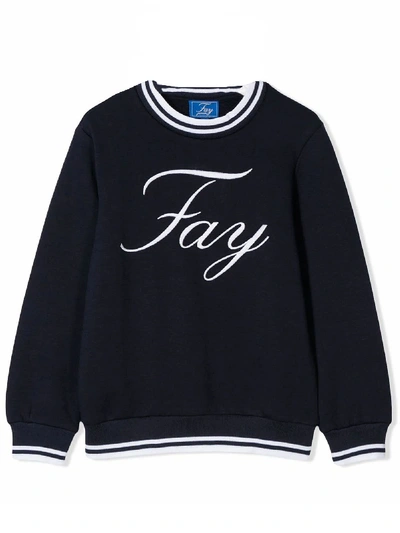 Shop Fay Dark Blue Cotton Sweatshirt