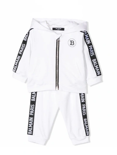 Shop Balmain White And Black Cotton Tracksuit In Bianco