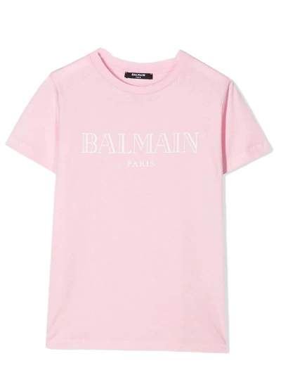 Shop Balmain Pink Cotton T-shirt In Rosa