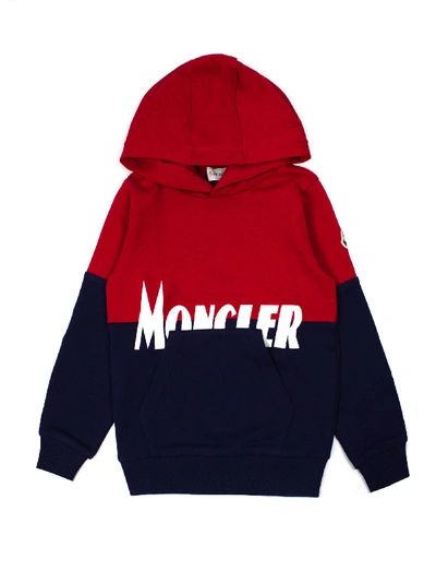 Shop Moncler Red And Blue Cotton Hoodie In Rosso