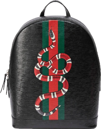 Pre-owned Gucci Web And Kingsnake Backpack Black