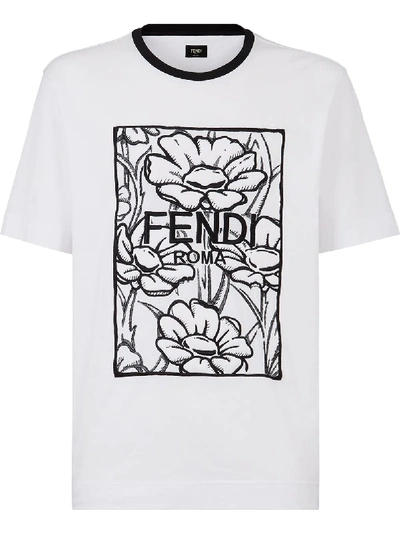 Shop Fendi Floral-print Logo T-shirt In White