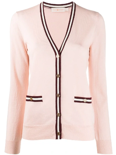 Shop Tory Burch Striped Trim Cardigan In Pink