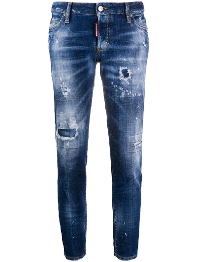 Shop Dsquared2 Ripped Detailing Cropped Jeans In Blue